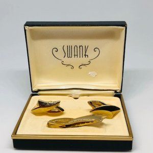 Vintage Swank Gold Tone Cufflinks and Tie Clip